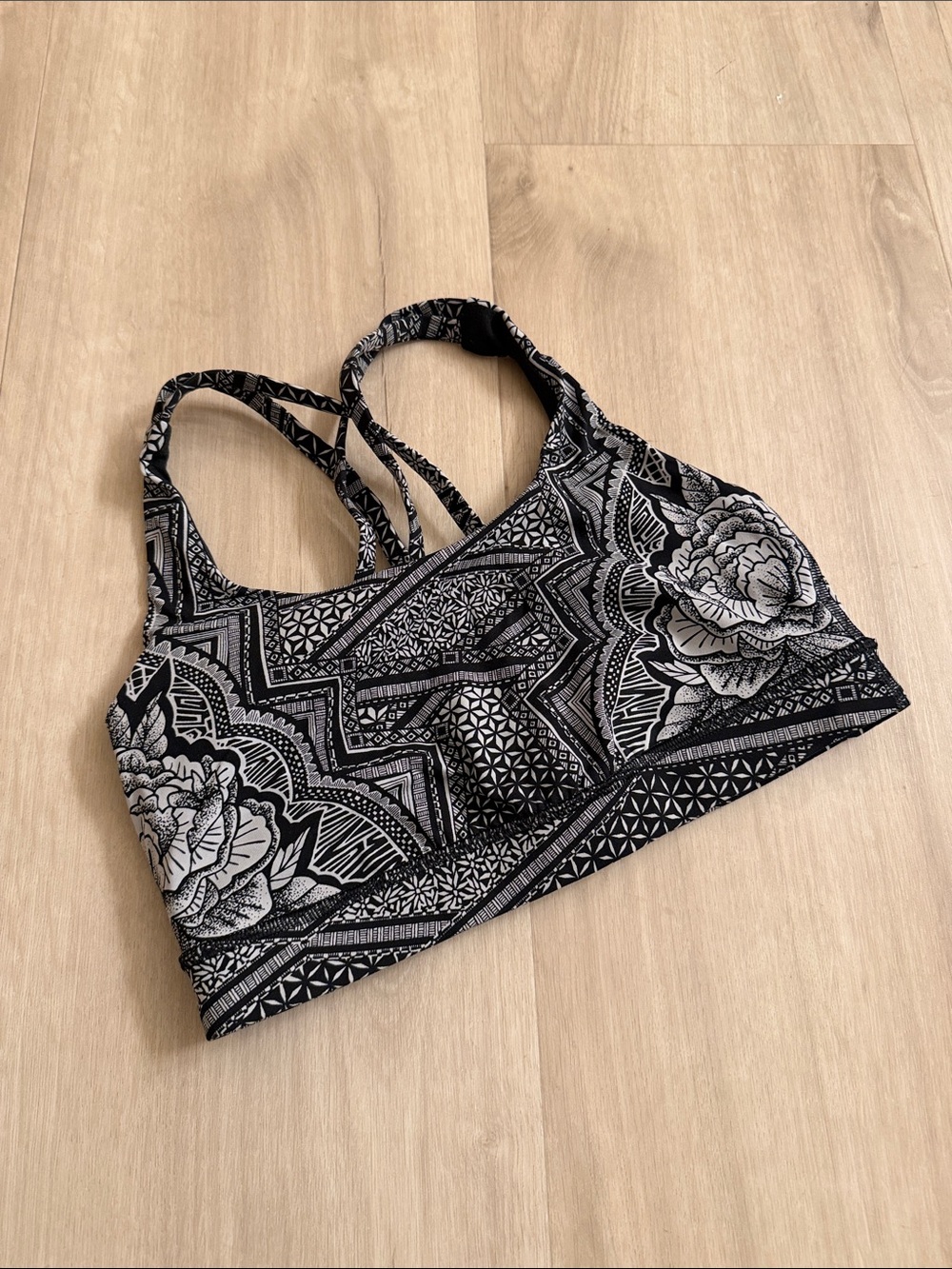 lululemon athletica Black & White Floral-Pattern Sports Bra
